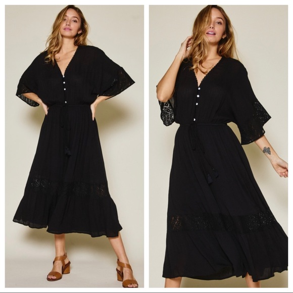 03 Most Fabulous Boho Hippie Chic Lace Trim Drop Sleeve Button Front Jumpsuit - Picture 4 of 5